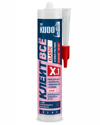 Клей KUDO КЛЕИТ ВСЁ ELASTIC на основе гибридных полимеров, белый,  280 мл KX-1W
